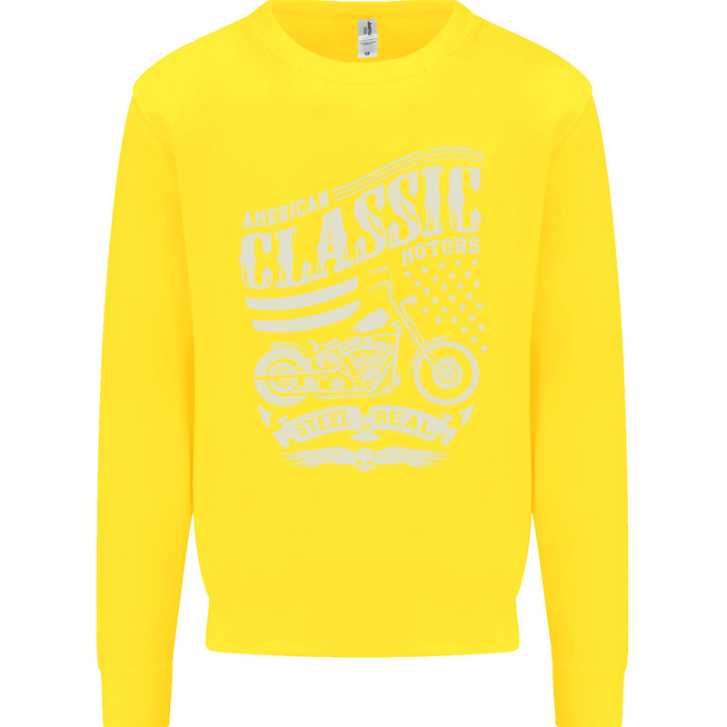Steel Is Real Biker Motorcycle Motorbike Kids Sweatshirt Jumper Yellow