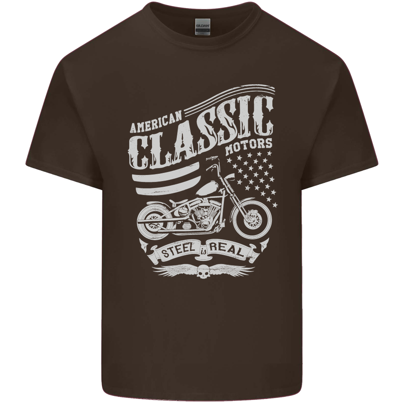 Steel Is Real Biker Motorcycle Motorbike Kids T-Shirt Childrens Chocolate