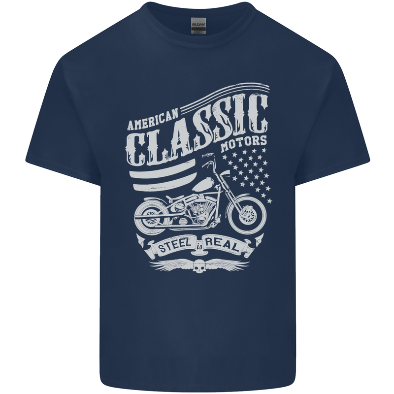 Steel Is Real Biker Motorcycle Motorbike Kids T-Shirt Childrens Navy Blue