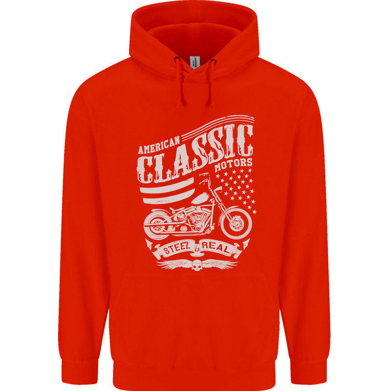 Steel Is Real Biker Motorcycle Motorbike Mens 80% Cotton Hoodie Bright Red