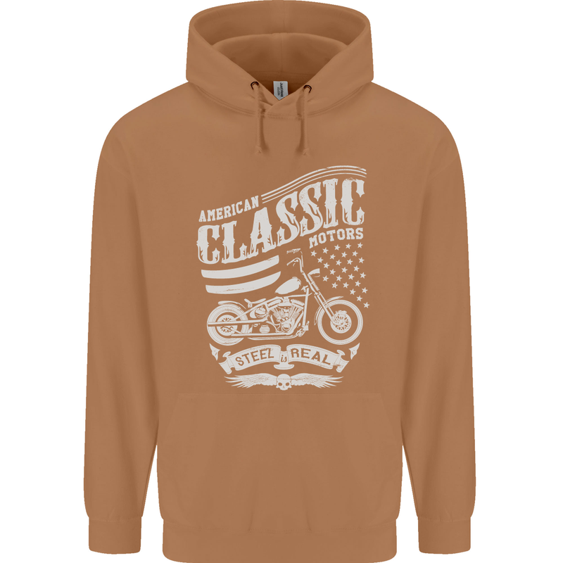 Steel Is Real Biker Motorcycle Motorbike Mens 80% Cotton Hoodie Caramel Latte