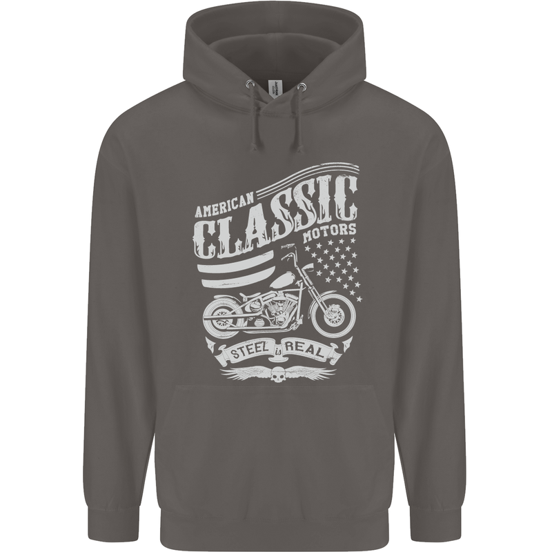 Steel Is Real Biker Motorcycle Motorbike Mens 80% Cotton Hoodie Charcoal