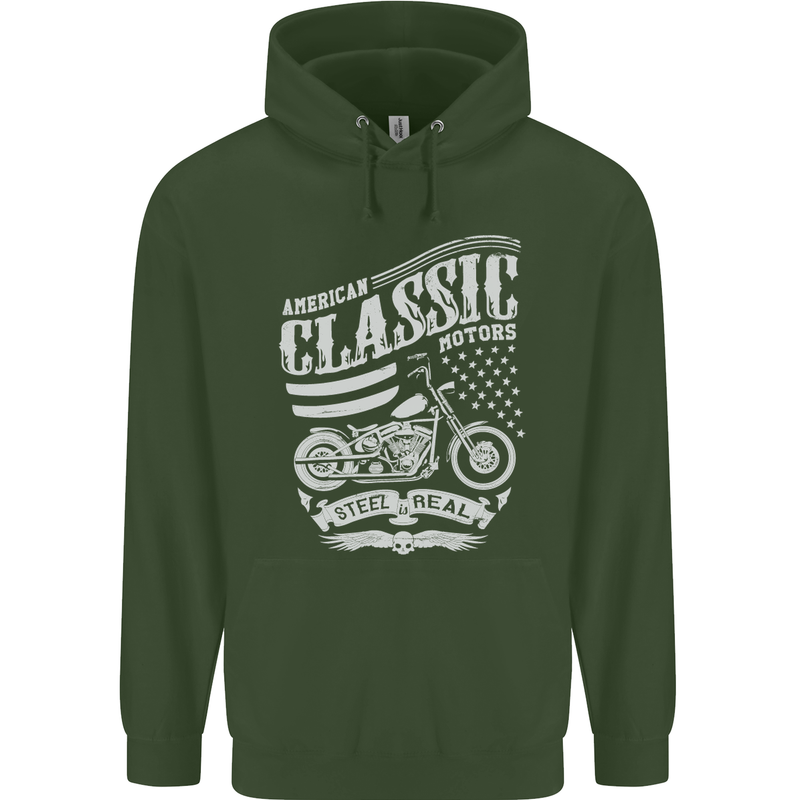 Steel Is Real Biker Motorcycle Motorbike Mens 80% Cotton Hoodie Forest Green