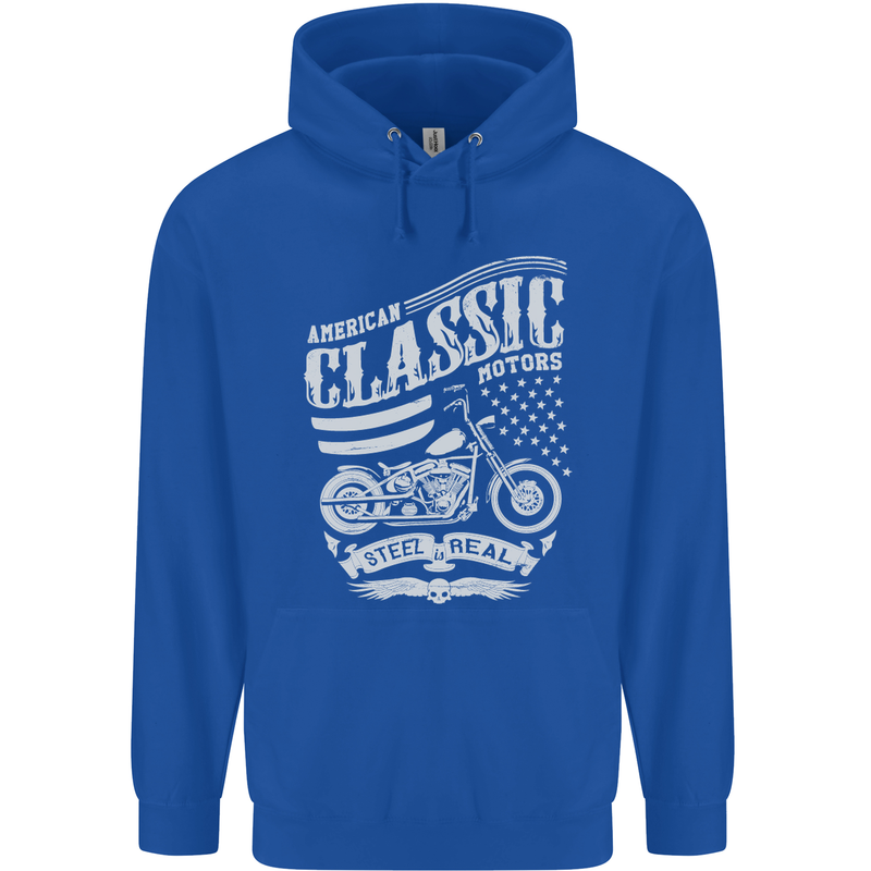 Steel Is Real Biker Motorcycle Motorbike Mens 80% Cotton Hoodie Royal Blue