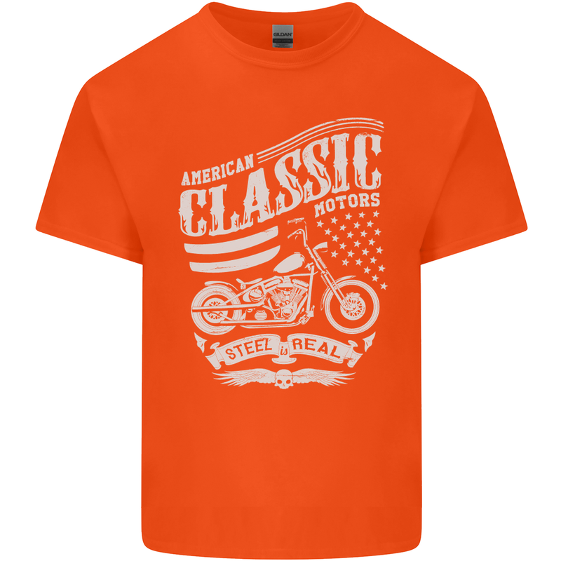 Steel Is Real Biker Motorcycle Motorbike Mens Cotton T-Shirt Tee Top Orange