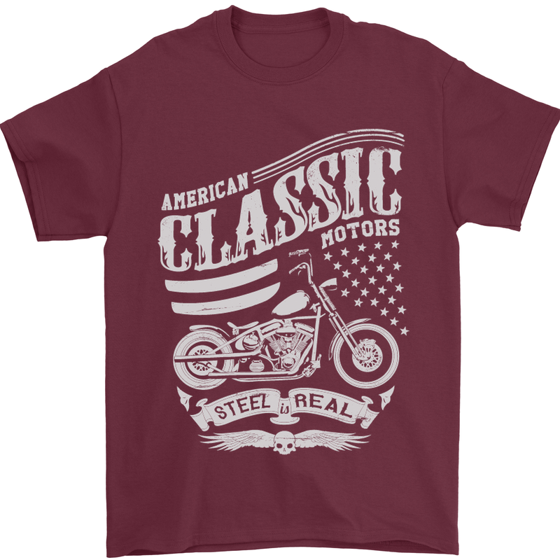 Steel Is Real Biker Motorcycle Motorbike Mens T-Shirt Cotton Gildan Maroon