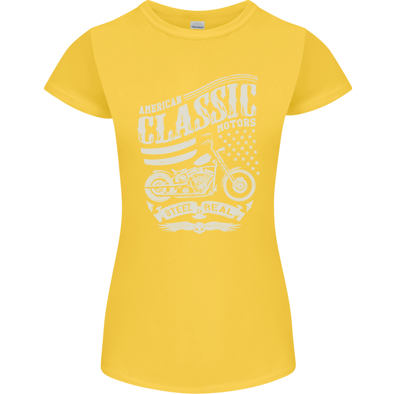 Steel Is Real Biker Motorcycle Motorbike Womens Petite Cut T-Shirt Yellow