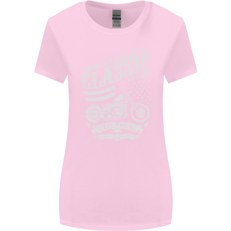Steel Is Real Biker Motorcycle Motorbike Womens Wider Cut T-Shirt Light Pink