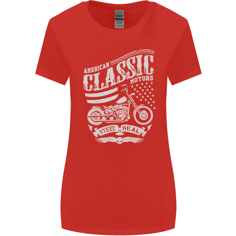 Steel Is Real Biker Motorcycle Motorbike Womens Wider Cut T-Shirt Red
