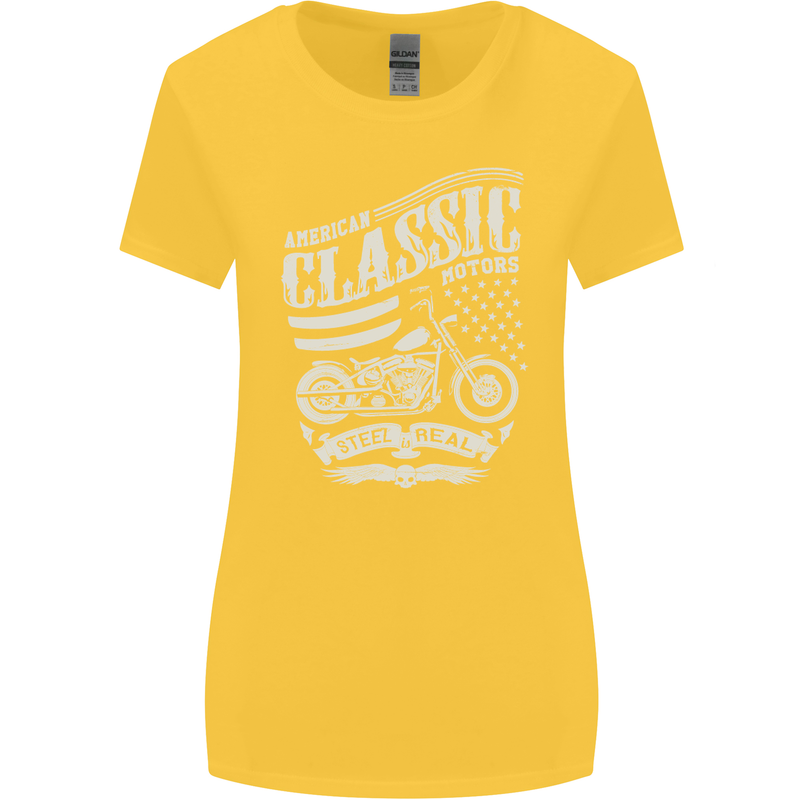 Steel Is Real Biker Motorcycle Motorbike Womens Wider Cut T-Shirt Yellow