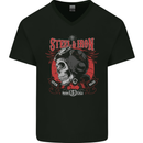 Steel & Iron Motorcyle Biker Motorbike Mens V-Neck Cotton T-Shirt Black