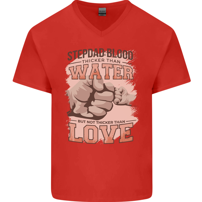 Stepdad Fathers Day Step Dad Mens V-Neck Cotton T-Shirt Red