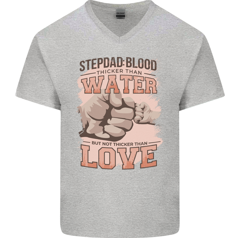 Stepdad Fathers Day Step Dad Mens V-Neck Cotton T-Shirt Sports Grey