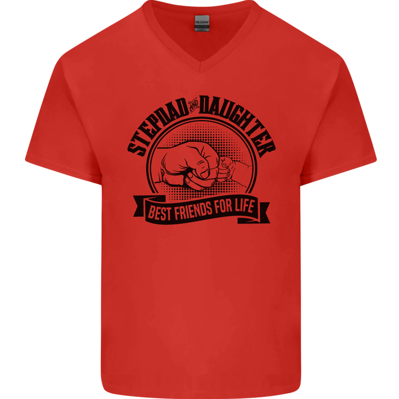 Stepdad & Daughter Best Father's Day Mens V-Neck Cotton T-Shirt Red