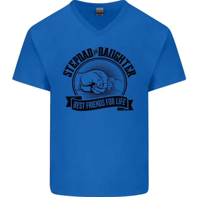 Stepdad & Daughter Best Father's Day Mens V-Neck Cotton T-Shirt Royal Blue
