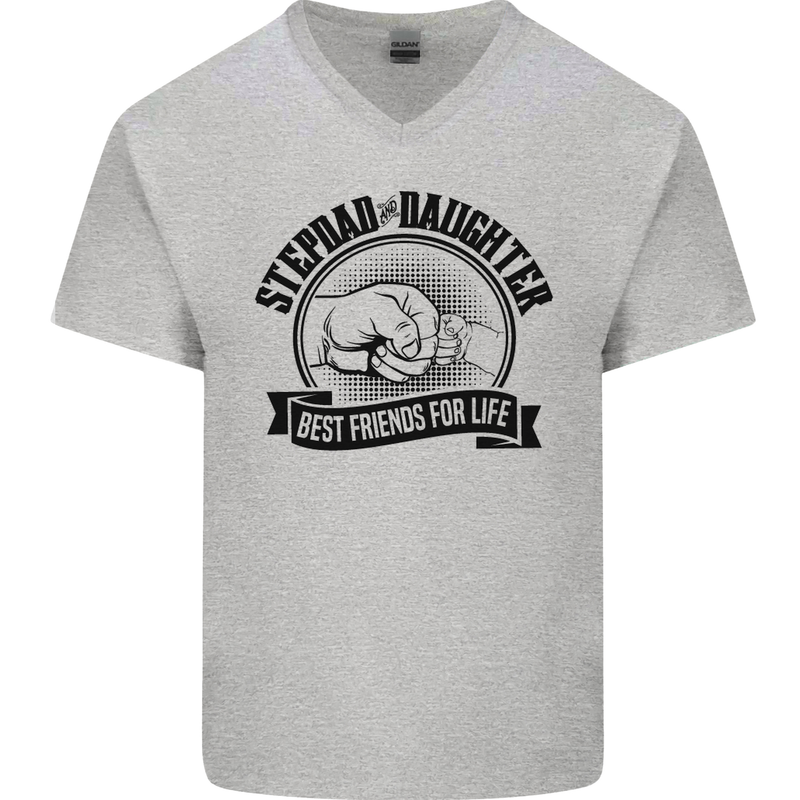 Stepdad & Daughter Best Father's Day Mens V-Neck Cotton T-Shirt Sports Grey