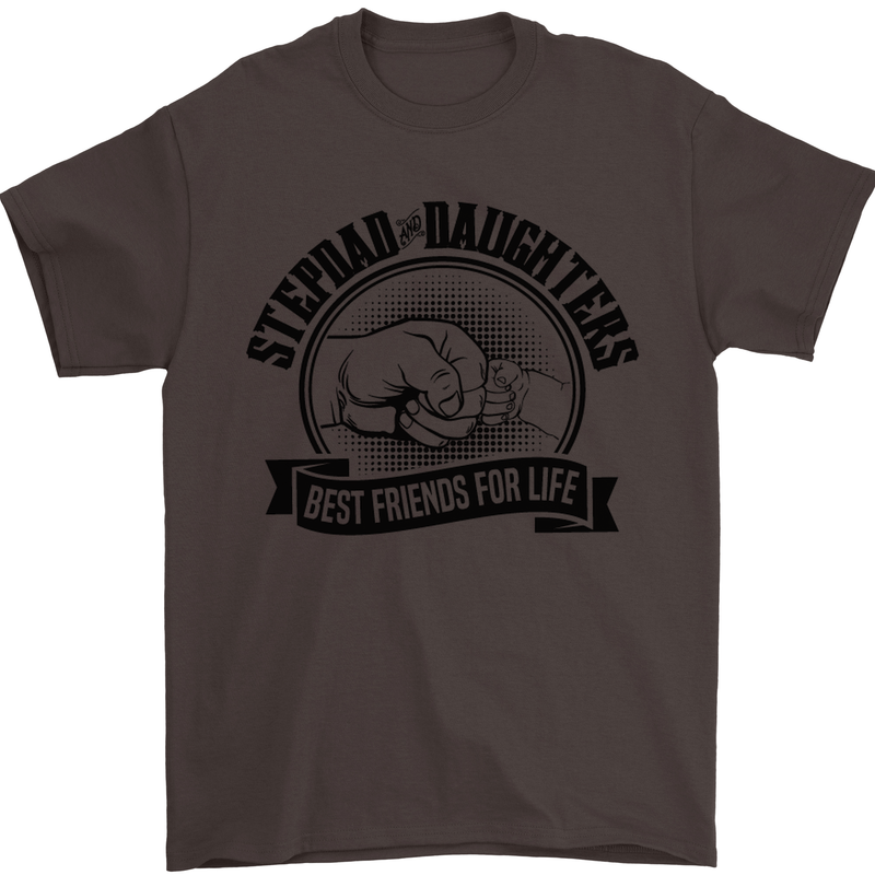 Stepdad & Daughters Friends Father's Day Mens T-Shirt Cotton Gildan Dark Chocolate