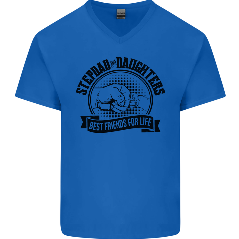 Stepdad & Daughters Friends Father's Day Mens V-Neck Cotton T-Shirt Royal Blue