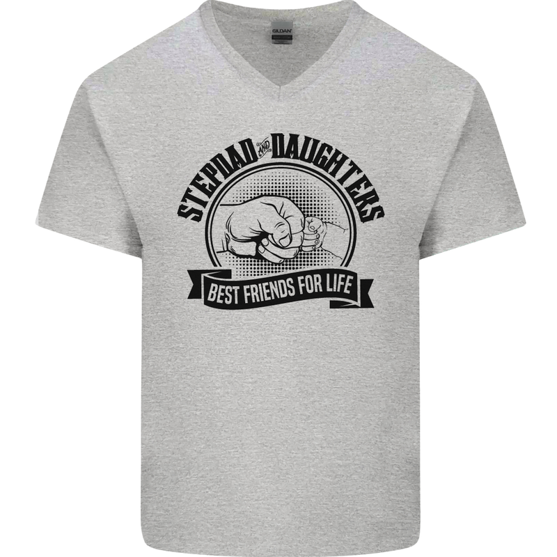 Stepdad & Daughters Friends Father's Day Mens V-Neck Cotton T-Shirt Sports Grey