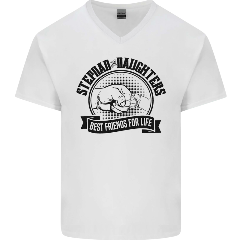 Stepdad & Daughters Friends Father's Day Mens V-Neck Cotton T-Shirt White