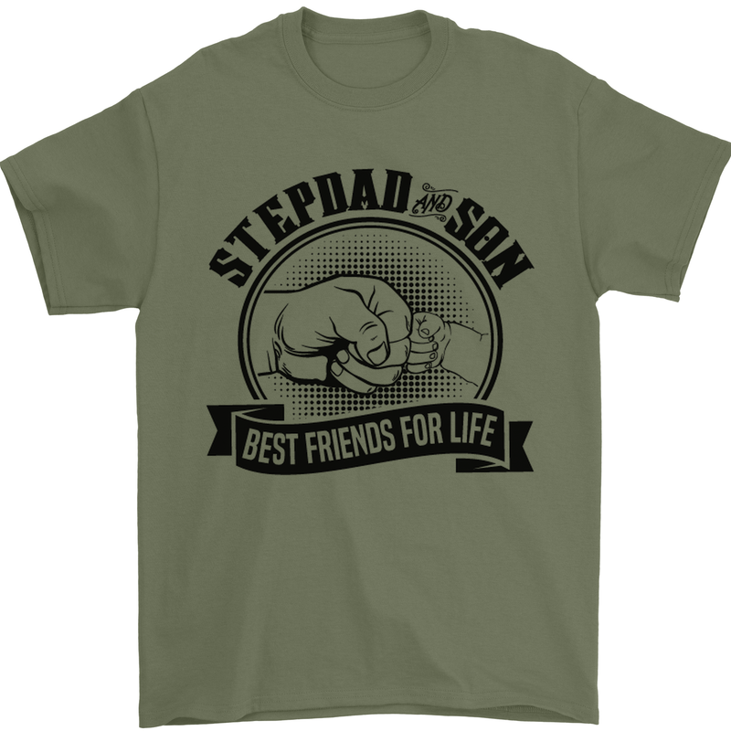 Stepdad & Son Best Friends Father's Day Mens T-Shirt Cotton Gildan Military Green