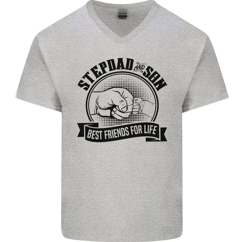 Stepdad & Son Best Friends Father's Day Mens V-Neck Cotton T-Shirt Sports Grey