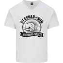 Stepdad & Son Best Friends Father's Day Mens V-Neck Cotton T-Shirt White