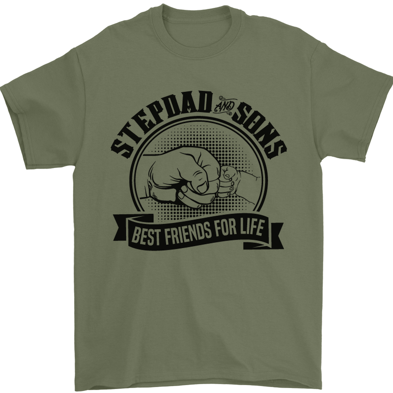 Stepdad & Sons Best Friends Father's Day Mens T-Shirt Cotton Gildan Military Green