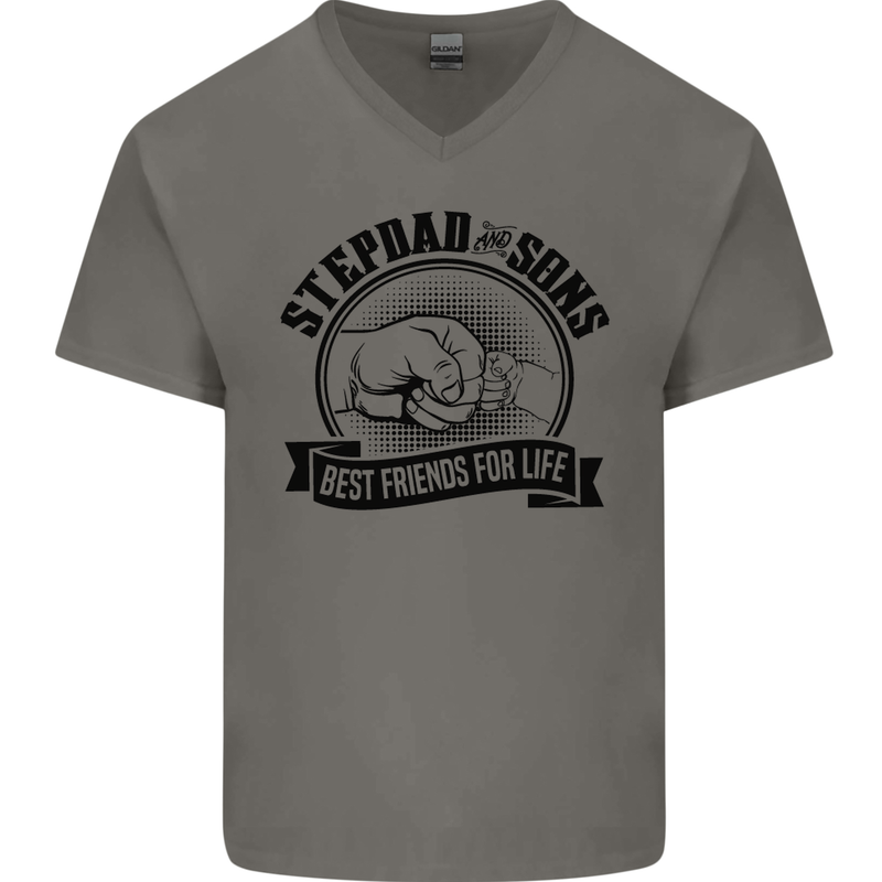 Stepdad & Sons Best Friends Father's Day Mens V-Neck Cotton T-Shirt Charcoal