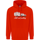 Still Out Pulling Funny Caravan Caravanning Mens 80% Cotton Hoodie Bright Red