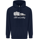 Still Out Pulling Funny Caravan Caravanning Mens 80% Cotton Hoodie Navy Blue