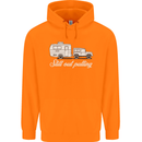 Still Out Pulling Funny Caravan Caravanning Mens 80% Cotton Hoodie Orange