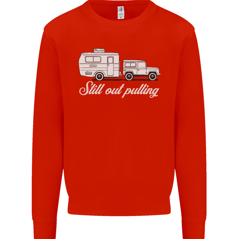 Still Out Pulling Funny Caravan Caravanning Mens Sweatshirt Jumper Bright Red