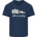 Still Out Pulling Funny Caravan Caravanning Mens V-Neck Cotton T-Shirt Navy Blue