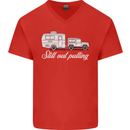 Still Out Pulling Funny Caravan Caravanning Mens V-Neck Cotton T-Shirt Red