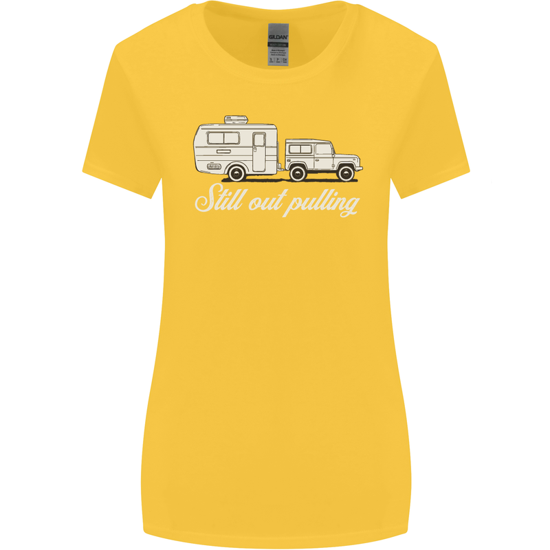Still Out Pulling Funny Caravan Caravanning Womens Wider Cut T-Shirt Yellow