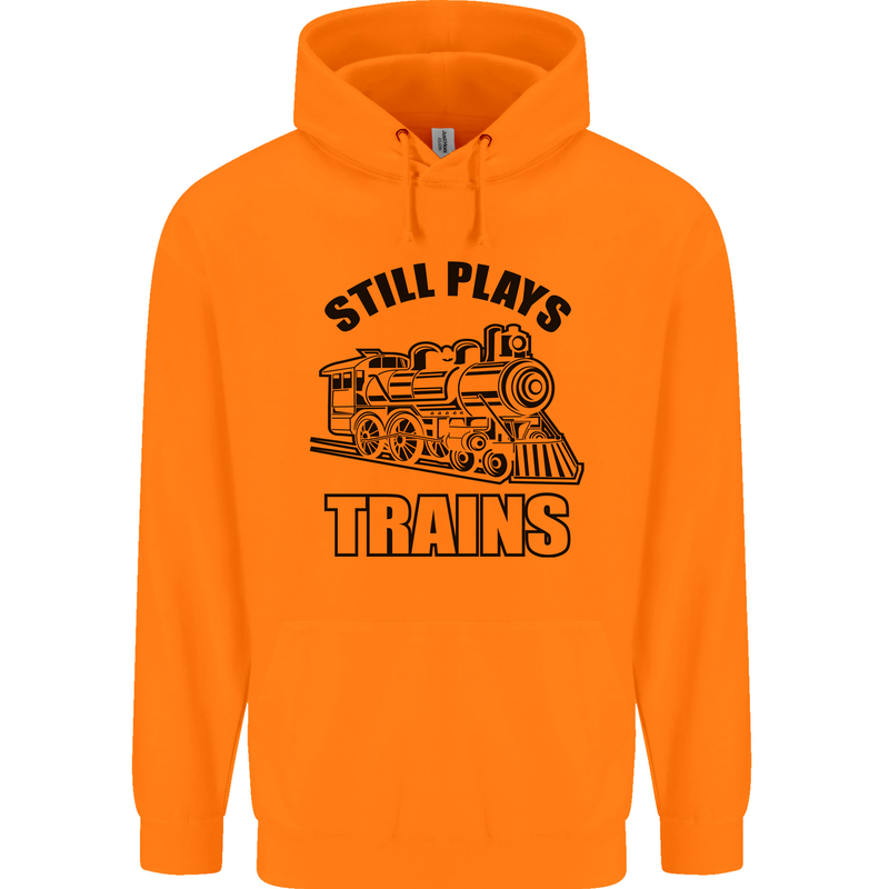 Still Plays With Trains Spotter Spotting Childrens Kids Hoodie Orange