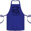 Still Plays With Trains Spotter Spotting Cotton Apron 100% Organic Royal Blue