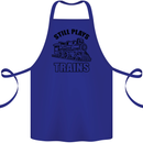 Still Plays With Trains Spotter Spotting Cotton Apron 100% Organic Royal Blue