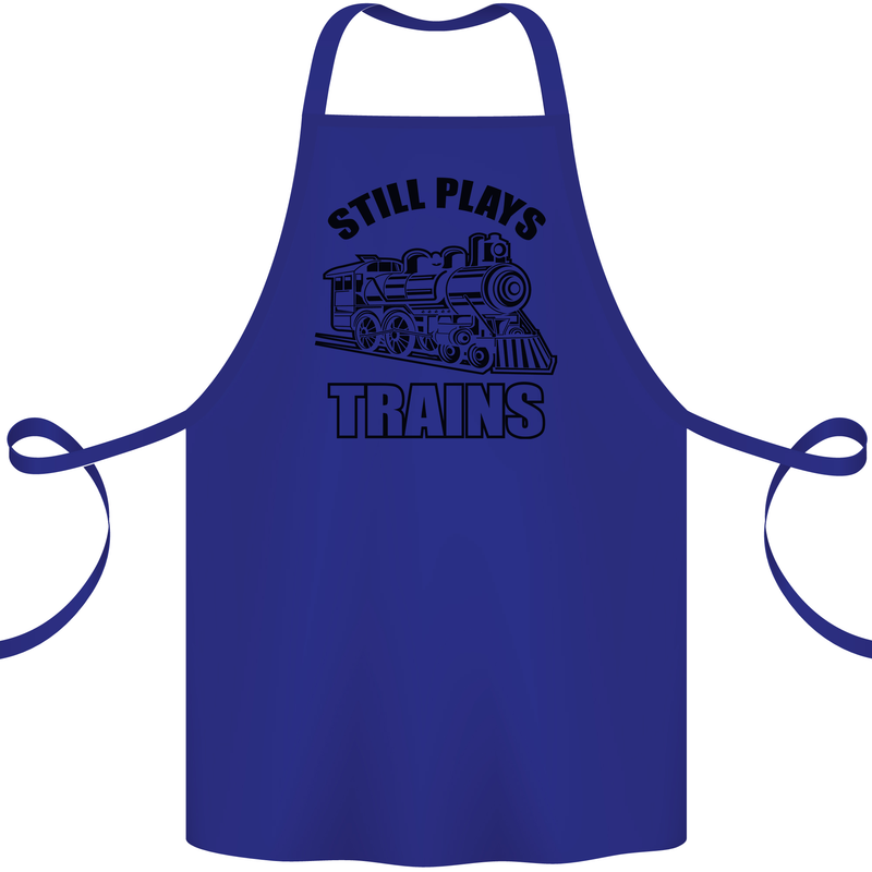 Still Plays With Trains Spotter Spotting Cotton Apron 100% Organic Royal Blue