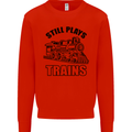 Still Plays With Trains Spotter Spotting Kids Sweatshirt Jumper Bright Red