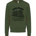 Still Plays With Trains Spotter Spotting Kids Sweatshirt Jumper Forest Green