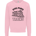 Still Plays With Trains Spotter Spotting Kids Sweatshirt Jumper Light Pink