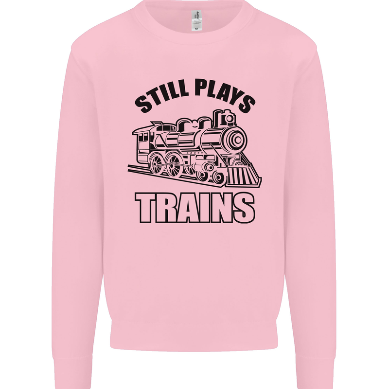 Still Plays With Trains Spotter Spotting Kids Sweatshirt Jumper Light Pink