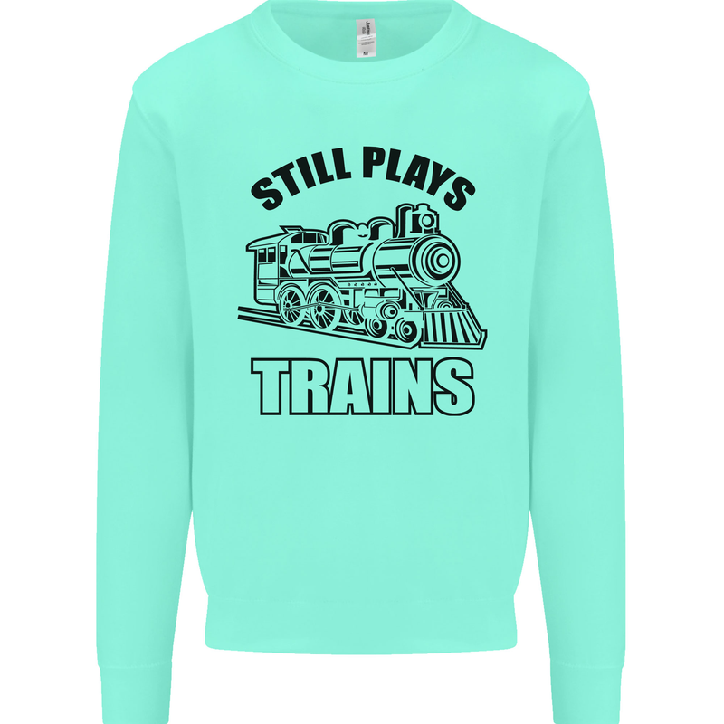 Still Plays With Trains Spotter Spotting Kids Sweatshirt Jumper Peppermint