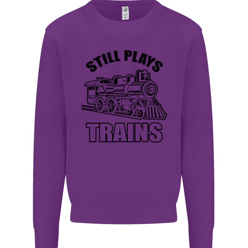 Still Plays With Trains Spotter Spotting Kids Sweatshirt Jumper Purple