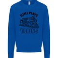 Still Plays With Trains Spotter Spotting Kids Sweatshirt Jumper Royal Blue