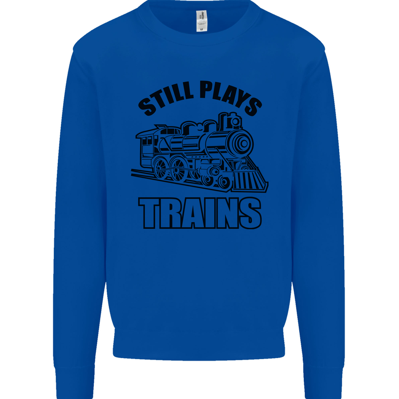 Still Plays With Trains Spotter Spotting Kids Sweatshirt Jumper Royal Blue