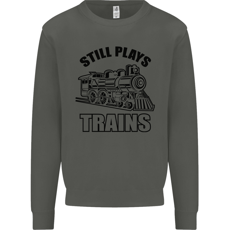 Still Plays With Trains Spotter Spotting Kids Sweatshirt Jumper Storm Grey