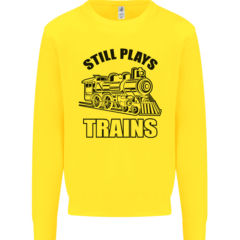 Still Plays With Trains Spotter Spotting Kids Sweatshirt Jumper Yellow
